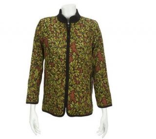 Bob Mackies Foliage Printed Zip Front Moleskin Jacket —