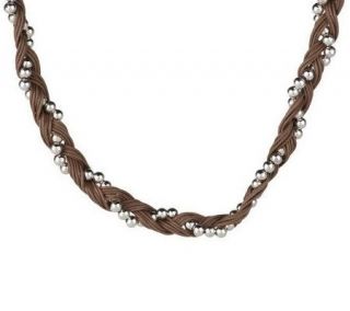 As Is Sterling Bead & Braided Leather Necklace —