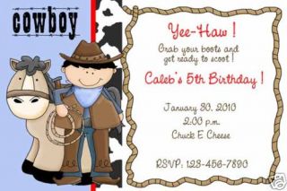Cowboy Cow Boy Western Birthday Party Invitations
