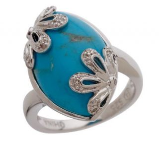 As Is Sterling Turquoise Marquise Flower Overlay Ring   J274597