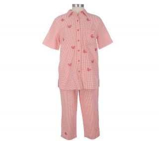 Quacker Factory Embroidered Gingham Shirt and Capri Pants   A60194