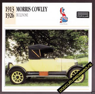 1913 1926 Morris Cowley Bullnose Car Picture Spec Card