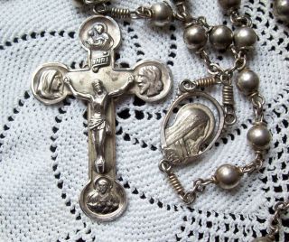 Antique CREED STERLING Large CRUCIFIX Rosary Beads ESTATE JEWELRY 39 9