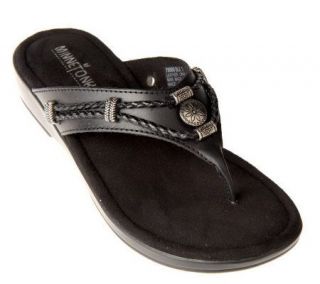 Minnetonka Leather Thong Sandals with Hardware Detail —