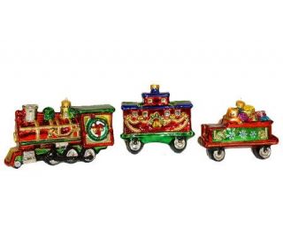 Piece Boxed Set of Glass Train Ornaments —