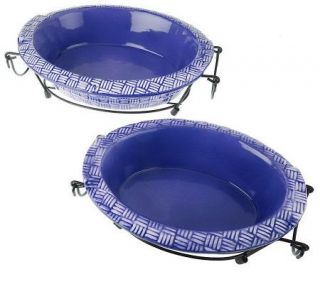 Temp tations Basket Weave Set of 2 Oval Open Bakers with Wire Racks 