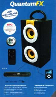 QFX CS 14US SPK Portable M Media Spkr w FM Radio with Two 3W 90mm