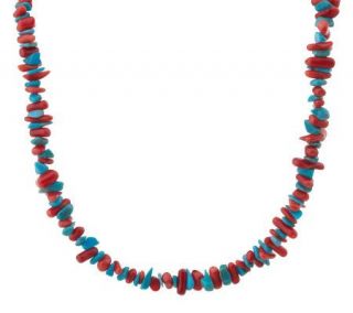 36 Coral & Turquoise Freeform Bead Necklace w/ Sterling Clasp