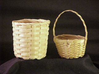 Basket Set of 2 Antique Miniature Woven Wooden Japanese Baskets