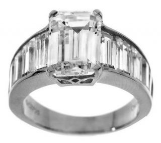 Diamonique Emerald & Baguette Cut Engagement Ring Sterling or Cla 
