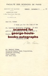 Curie writes a Paramount executive thanking him forgiving her a copy