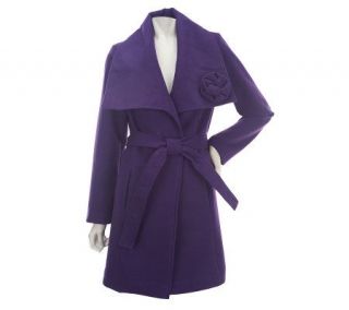 Dennis Basso Faux Wool Maxi Collar Wrap Coat with Self Belt — 