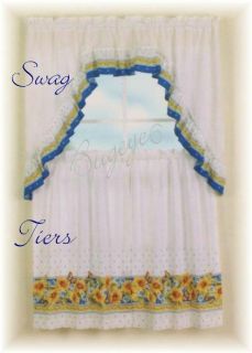 3pc Country Sunflowers Bees Swag Tiers Curtain Set New