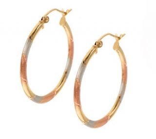 Tri color Satin and Polished Hoop Earrings 14K Gold —