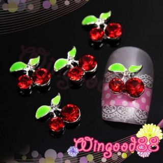 10pcs Lovely Cherry Sweet Fruit 3D Rhinestone Nail Art Glitter Slices