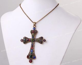 bronze cross rhinestone necklace pendant chain 4.06x2.80