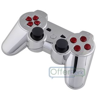 New Chrome Silver Custom Shell Case for PS3 Controller with Red