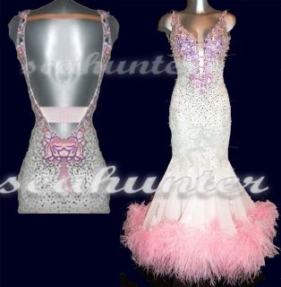   Feather Lace Ctystal 50 Gross UK8 US6 Country Waltz prom Dance Gown