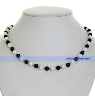  White Pearl &Blue Lapis &Swarovski Crystal Necklace  RELIABLE SELLER