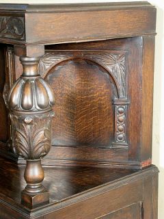 Antique English Solid Dark Oak Court Cupboard Buffet Sideboard Server