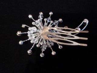 Beautiful Silver Plated Crystal Hair Comb Flower Design Bridal