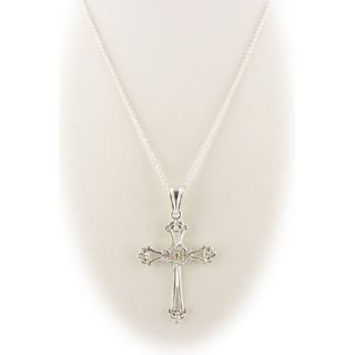 925 Sterling Silver Floral Cross Pendant Cable Chain
