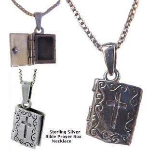  Silver Ornate Bible Prayer Box Necklace Chrisitan Cross Jewelry
