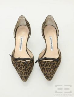 Manolo Blahnik Leopard Print Suede DOrsay Point Toe Heels Size 40 5
