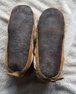 Crow Indian Hide Beaded Moccasins Collected in Crow Agency Montana