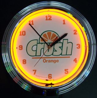 Orange Crush Soda Fountain Neon Clock Sign Open