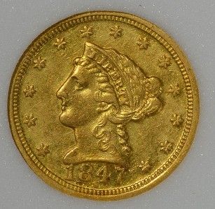 1847 D $2 5 Gold MS Dahlonega Uncirculated 2 1 2 Dollars RARE Quarter