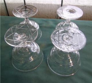 Lot 4 Depression Crystal Stemware Water Goblets Drinking Glass Star of