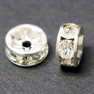 10 Sterling Silver Plated Spacer Cubic Zirconia CZ Bead