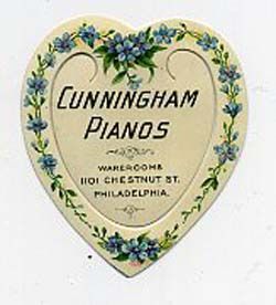 Cunningham Piano celluloid bookmark heart shaped