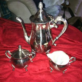 Vintage Leonard Silver Plate Teapot Sugar Creamer Set