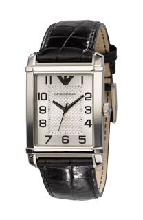 Emporio Armani Large Rectangular Leather Strap Watch
