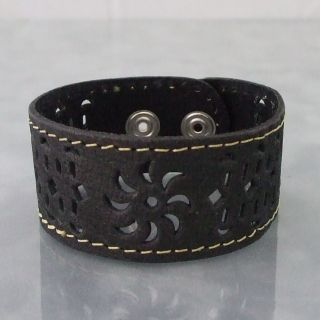 Handmade Cut Out Pattern Genuine Leather Cuff Bracelet