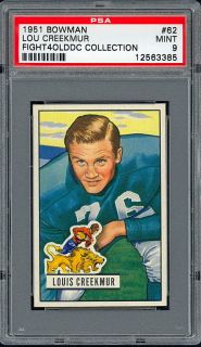 1951 Bowman Football #62 Lou Creekmur (Rookie Hall of Famer), PSA 9