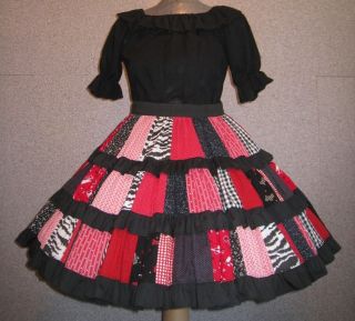 Square Dance Skirt/Blouse, Delightful Frocks Skirt in red, white and