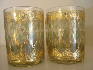 Culver Valencia Glasses Double Old Fashioned Green Gold