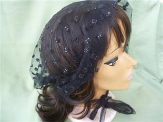  Net Head Scarves Curler Roller Covers Bonnet Black Pearls Glitter DOTS