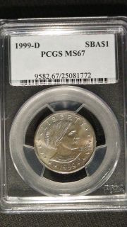 1999 D PCGS MS67 Susan B Anthony RARE in This High Grade by PCGS SBA
