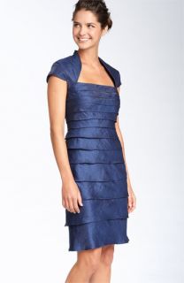 Adrianna Papell Tiered Satin Dress with Attached Bolero