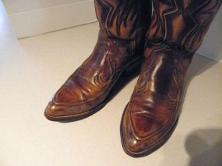 Vintage 70s Custom Dan Post Hand Tooled Leather Cowboy Boots 10 D