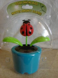 SOLAR DANCING LADY BUG IN BLUE POT 4 TALL DANCES IN BRIGHT LIGHT