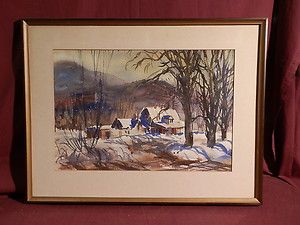 David Curtis Baker 1915 1999 Original Watercolor NH Winter Landscape