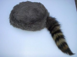 Davy Crockett Daniel Boon Raccoon Tail Fur Hat Coon Skin Cap SM Med