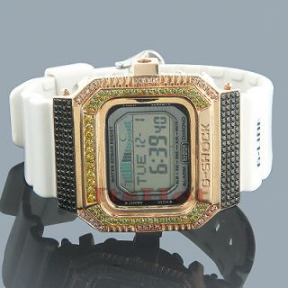  Diamond Watch 4ct GLX 5600 7 White Rubber Band and Digital Dial