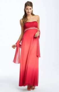 JS Boutique Beaded Ombré Mesh Dress with Shawl