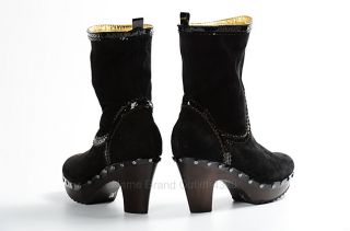 Daniblack Black 7 5 Suede Suspance Studded Perforated Wooden Clog Boot